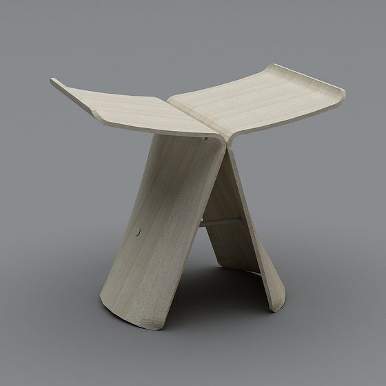 Elegant Streamlined Wooden Stool 3D model