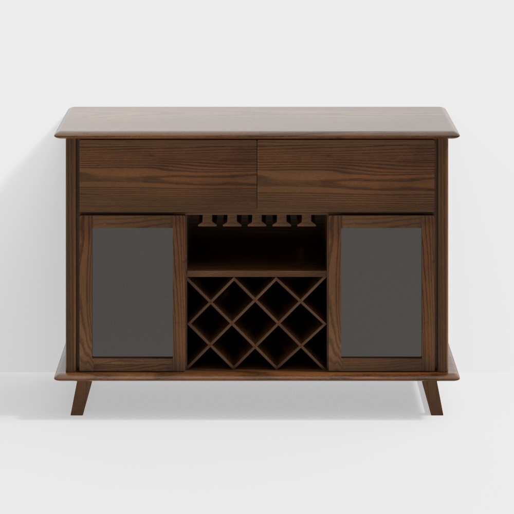 Mid-Century Wine Cabinet 3D Model – Vintage Wood Design