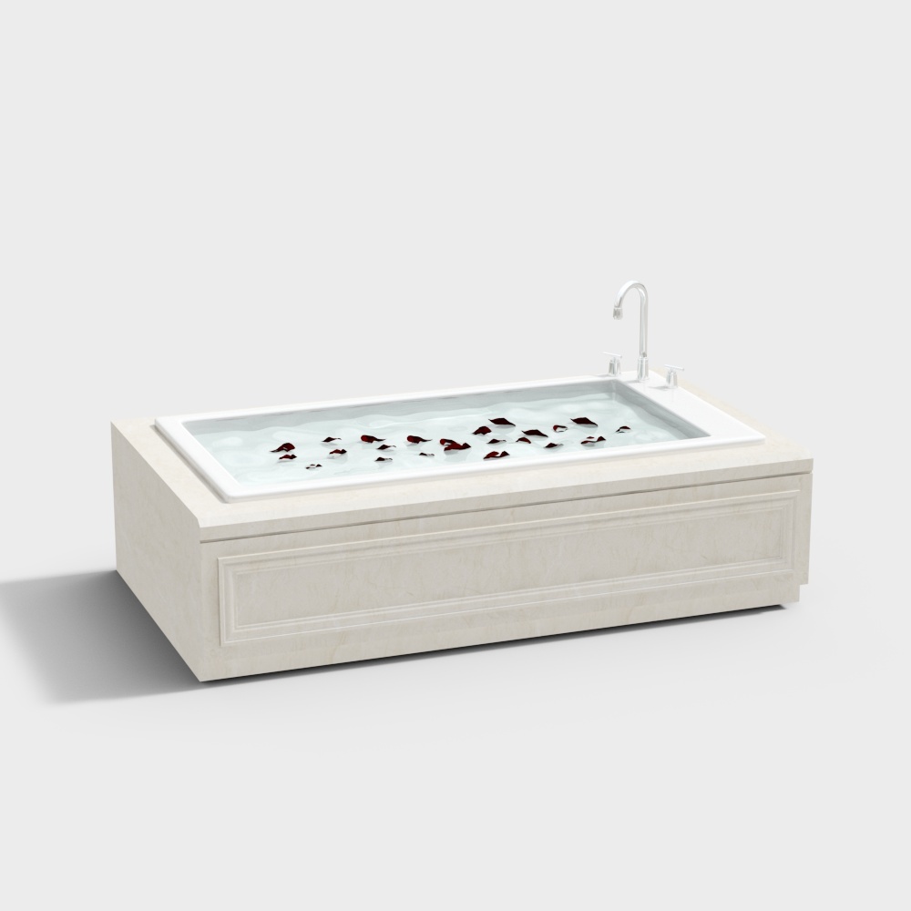 Elegant Modern Bathtub 3D Model – Marble Texture