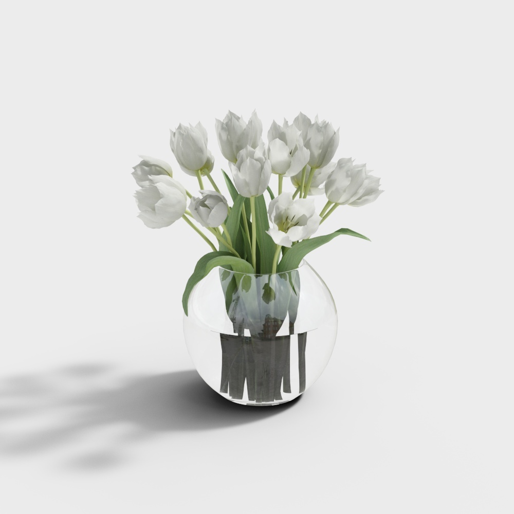 Glass Vase with Tulips 3D Model – Low-Poly Floral Decor