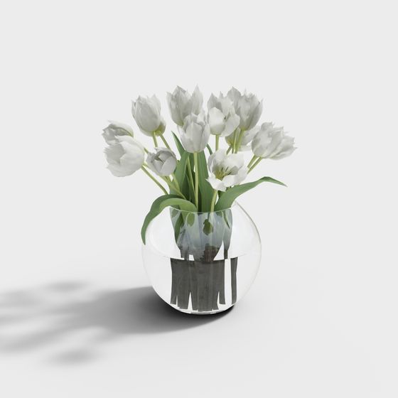 Glass Vase with Tulips 3D model