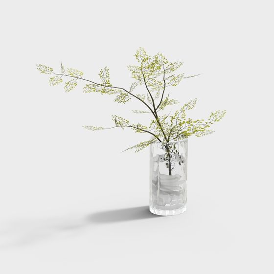 Crystal Vase and Leaves 3D Model for Creative Projects