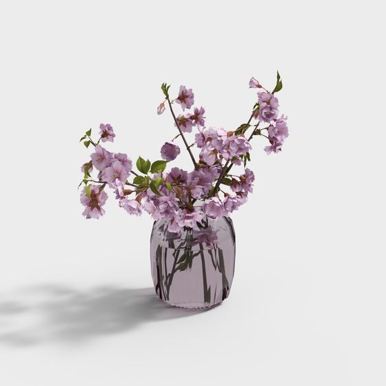3D Model of Glass Vase with Cherry Blossoms