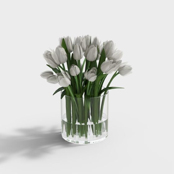 Glass Vase with Tulips 3D model
