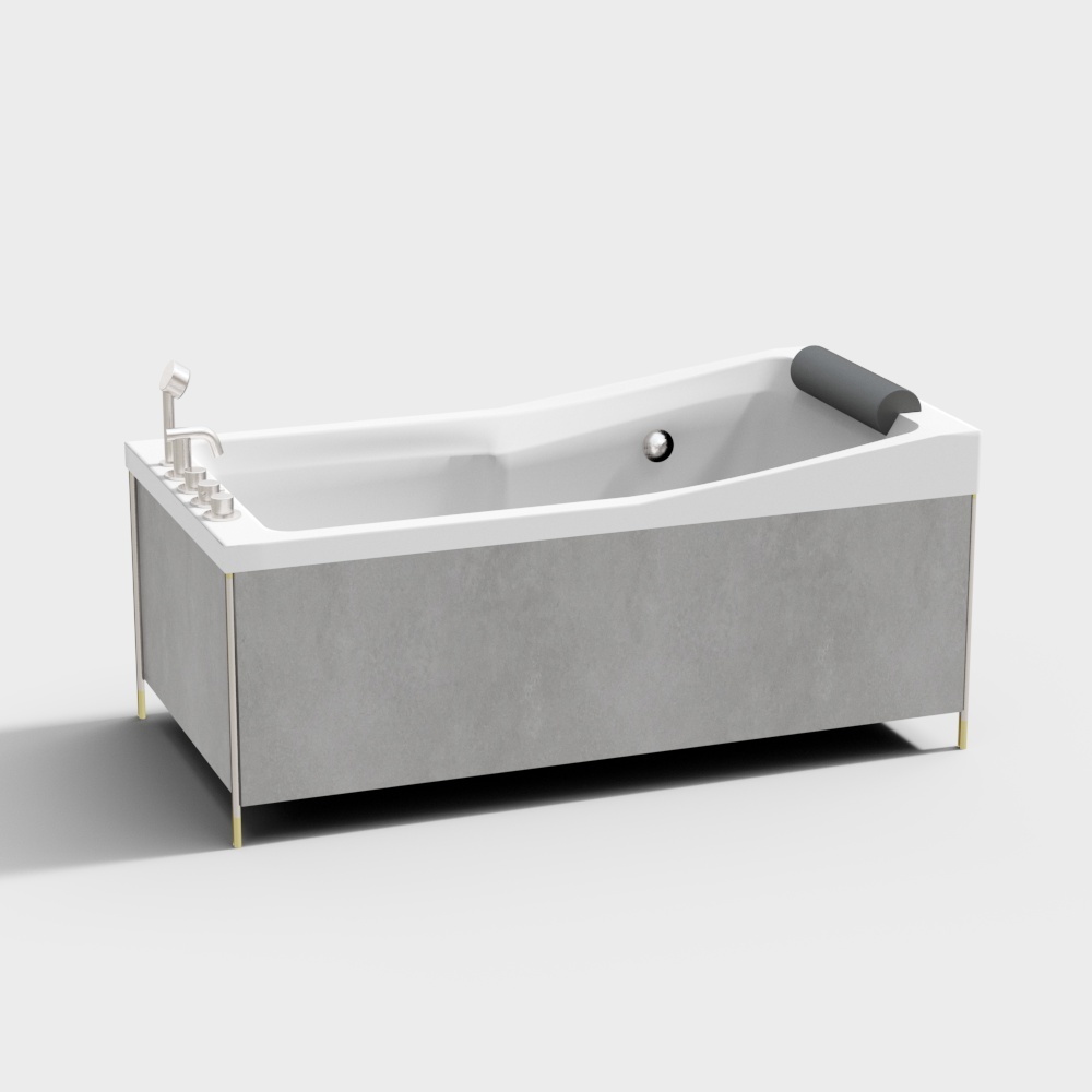 Contemporary Gray Bathtub 3D Model – Concrete & White Surface