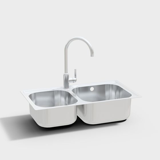 Elegant Double Bowl Stainless Steel Sink 3D model