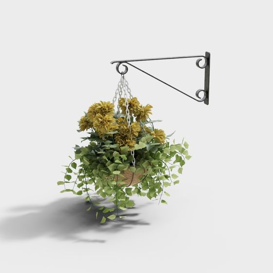 Realistic Hanging Flower Basket 3D model