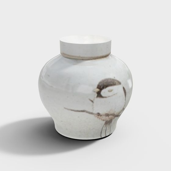 Elegant Ink Bird Jar 3D model for Creative Spaces
