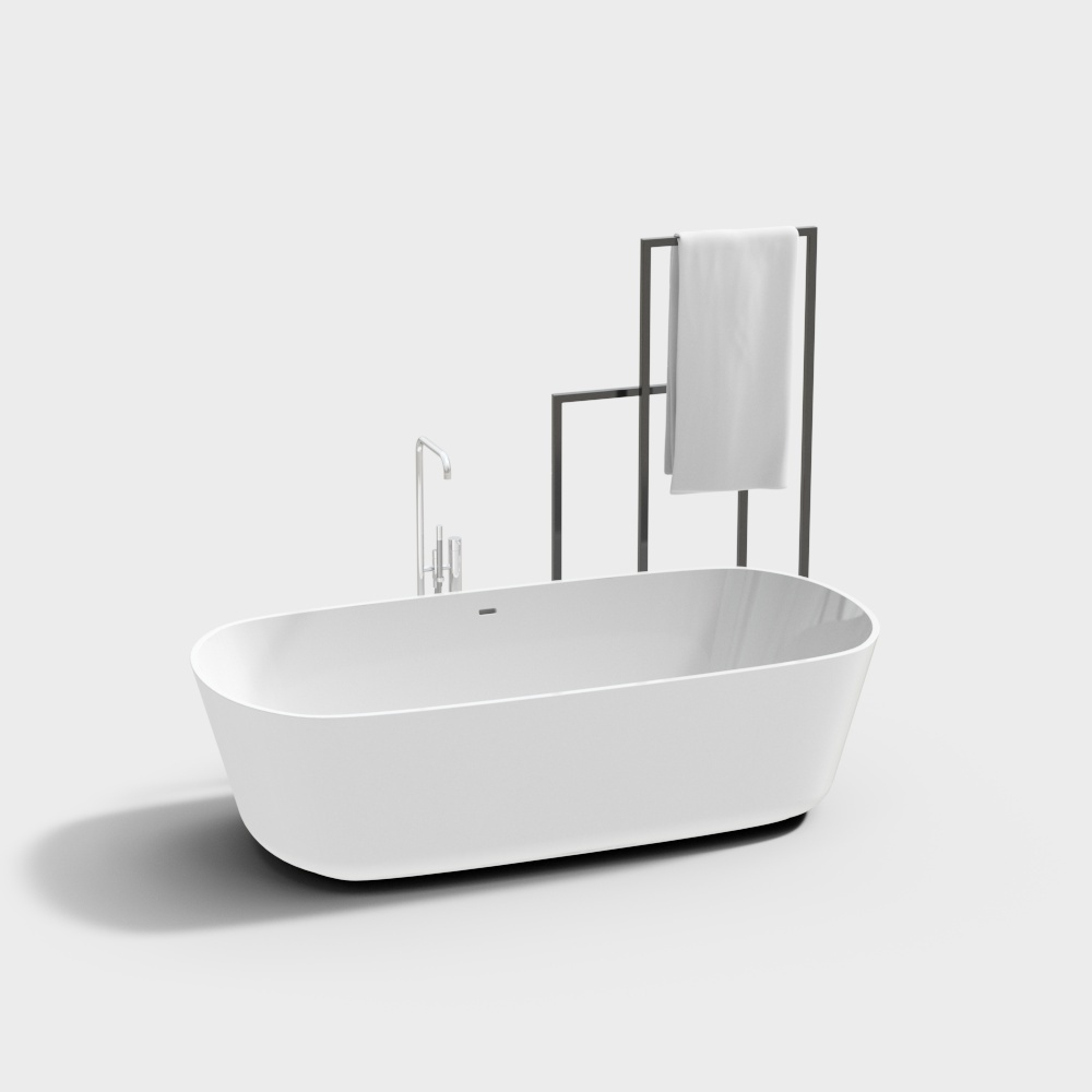 Minimalist 3D Bathtub Model – White Ceramic Design