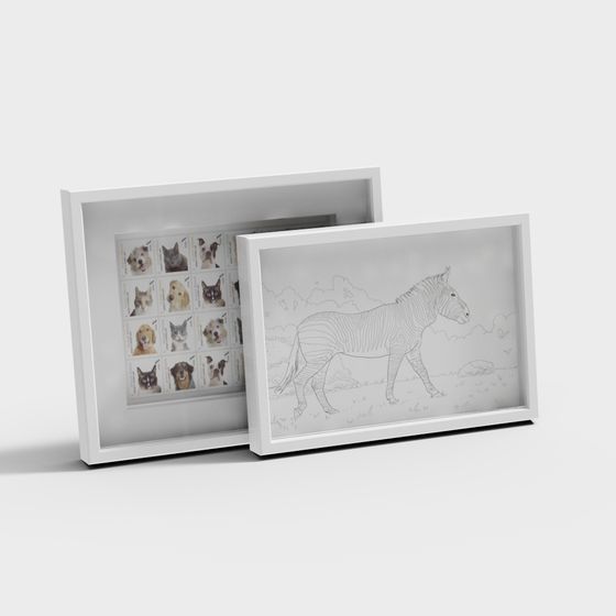 Charming Animal Stamp Collection and Zebra Sketch 3D model
