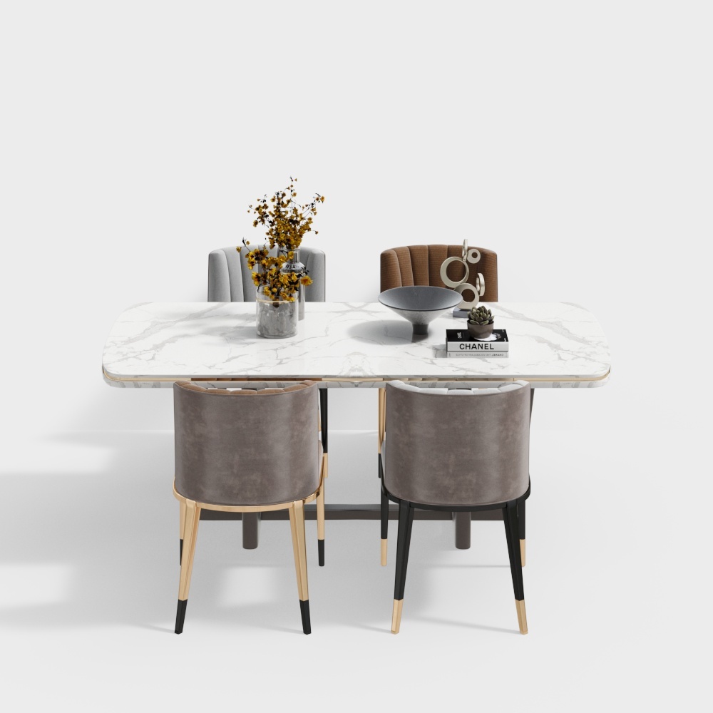 Elegant 3D Dining Table and Chair Set Model