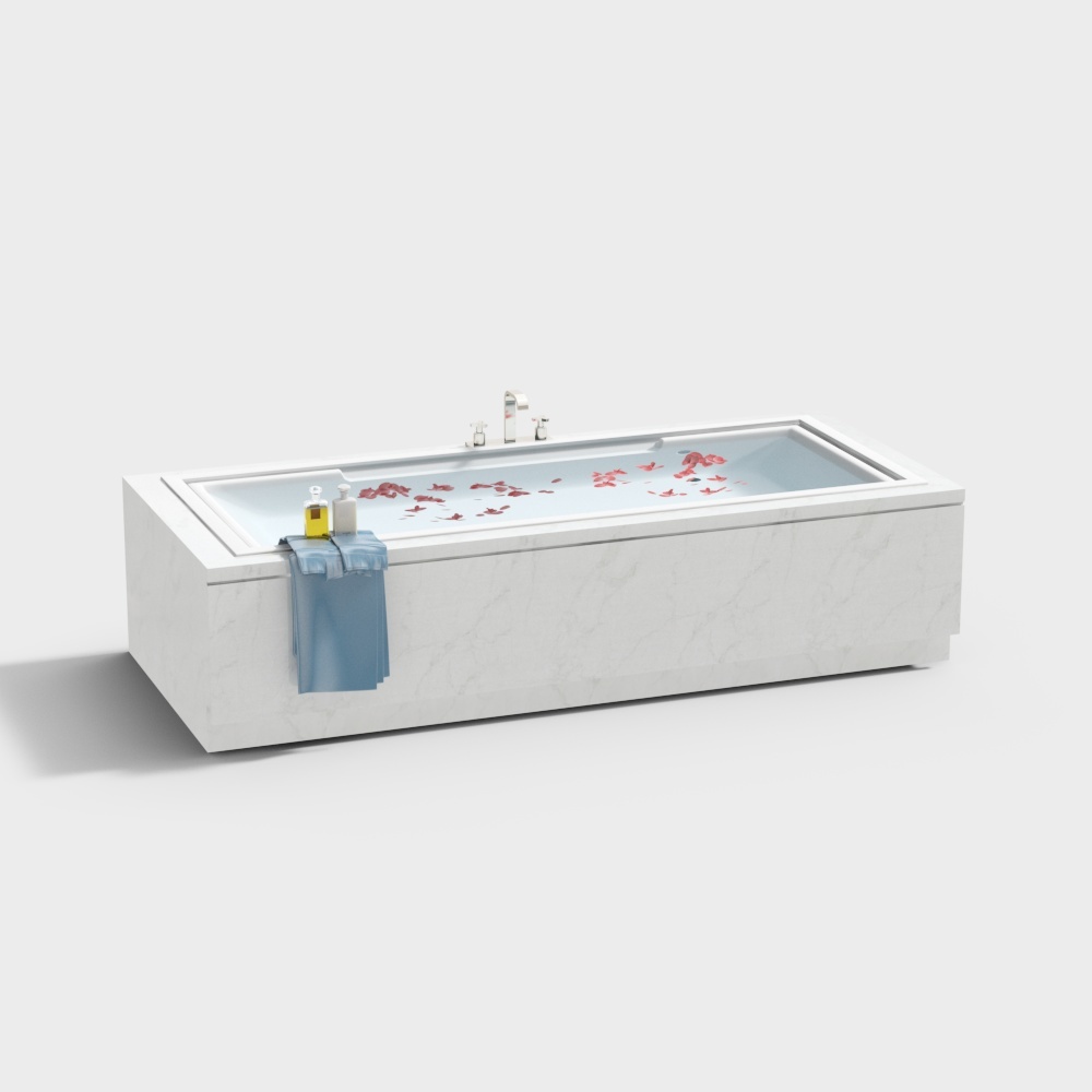 Elegant Minimalist Bathtub 3D Model – Marble Texture