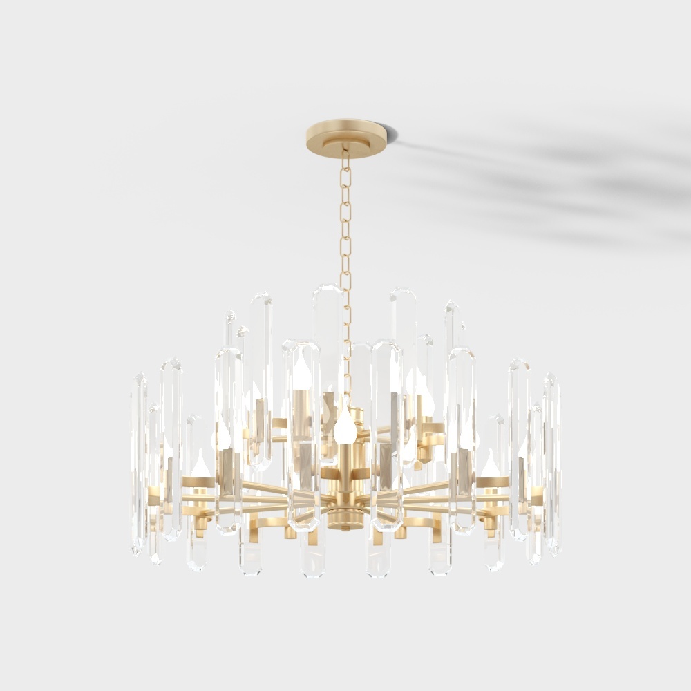 Elegant Low-Poly Chandelier 3D Model – Golden Crystal Frame