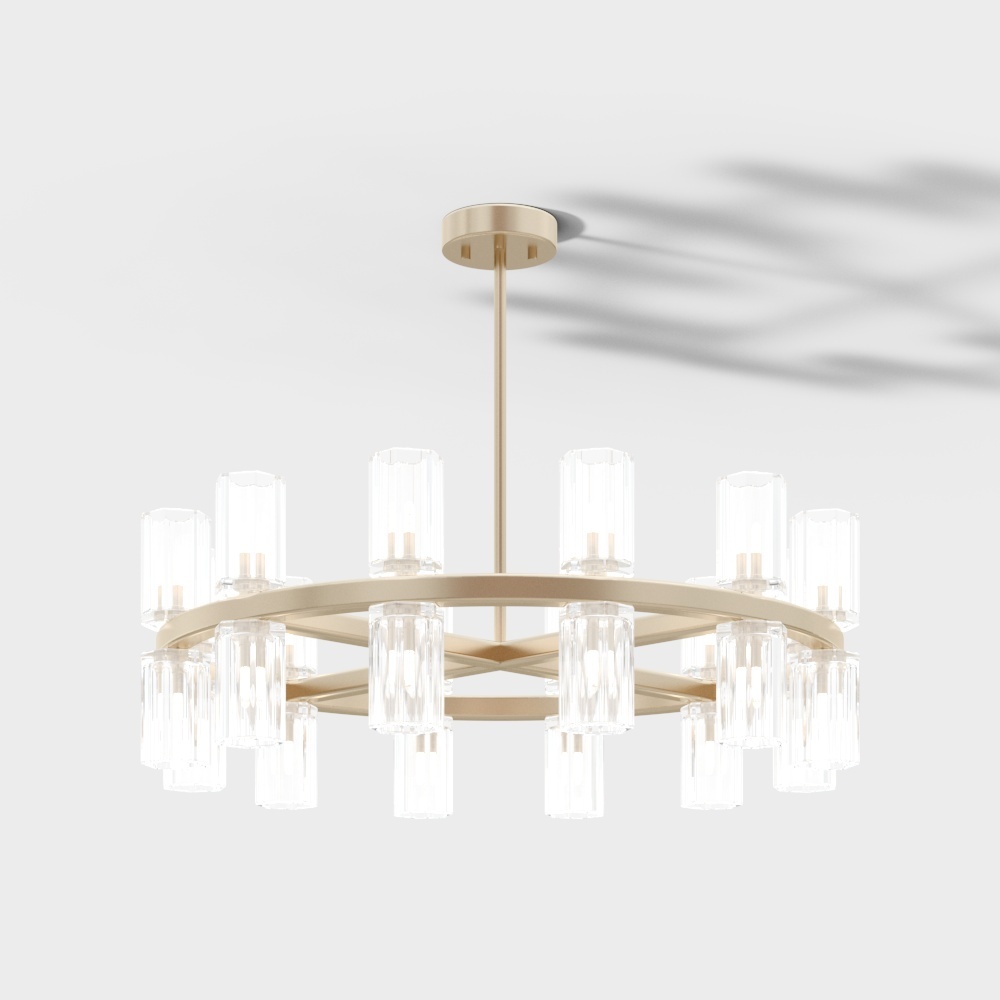 Elegant Low-Poly Chandelier 3D Model – Golden Glass Design