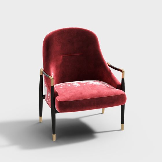 Chic Red Velvet Armchair 3D model for Modern Spaces