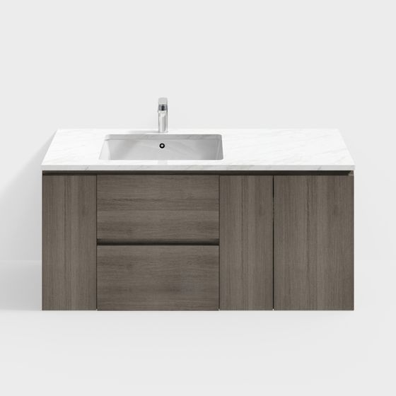 Stylish Grey Wood and Marble Bathroom Cabinet 3D model