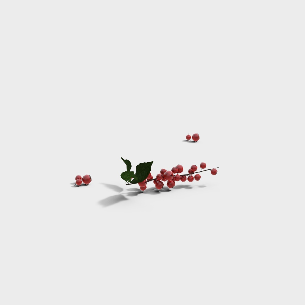Winter Berry Branch 3D Model – Low-Poly Festive Foliage