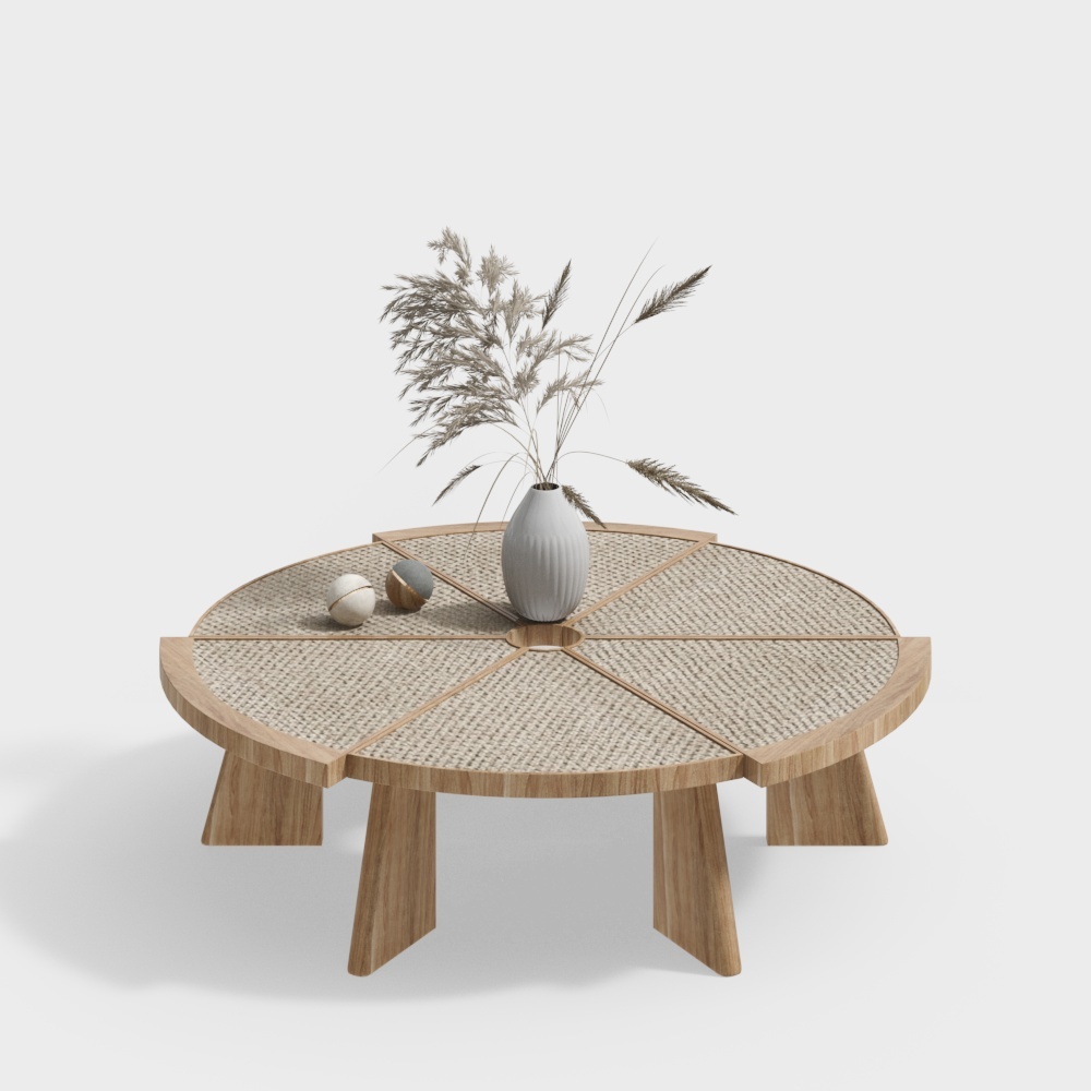 Woven Round Table Low-Poly 3D Model – Natural Wood Design