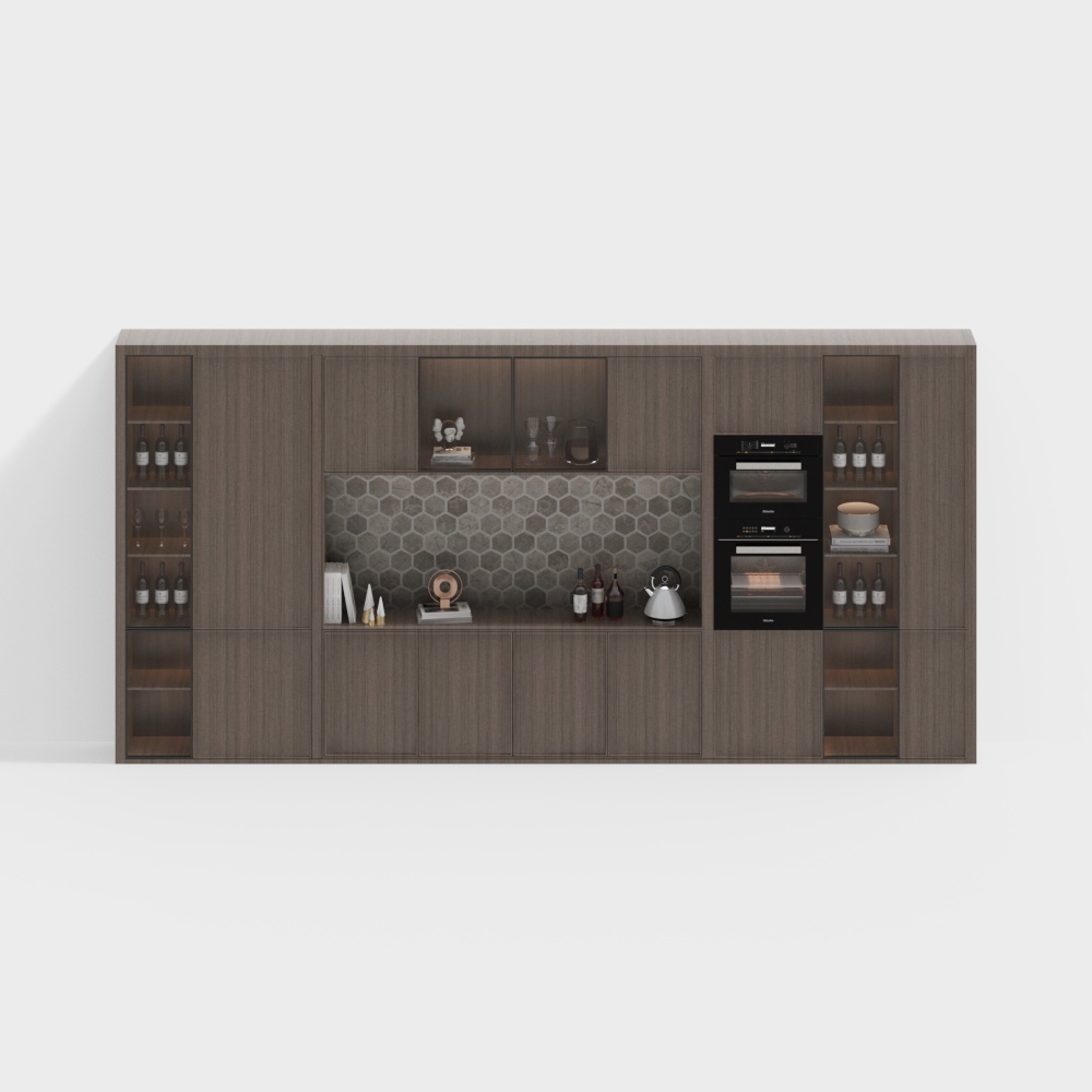 Stylish Low-Poly Kitchen Cabinet – Textured Wood Design