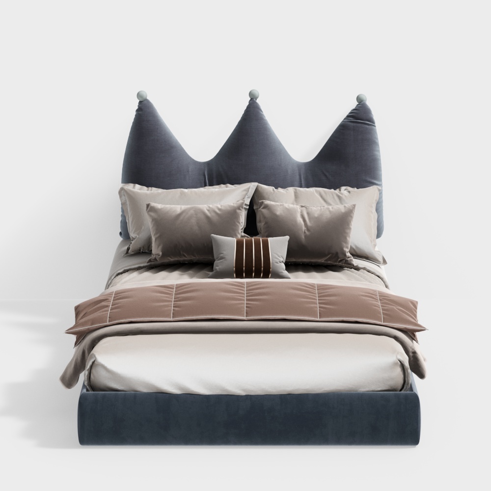 Royal Rest Bed 3D Model – Velvet Headboard Design