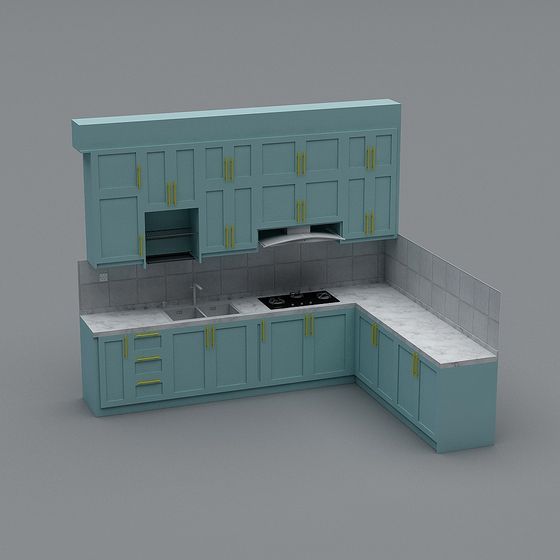 Stylish Low-Poly Kitchen 3D model for Modern Interiors