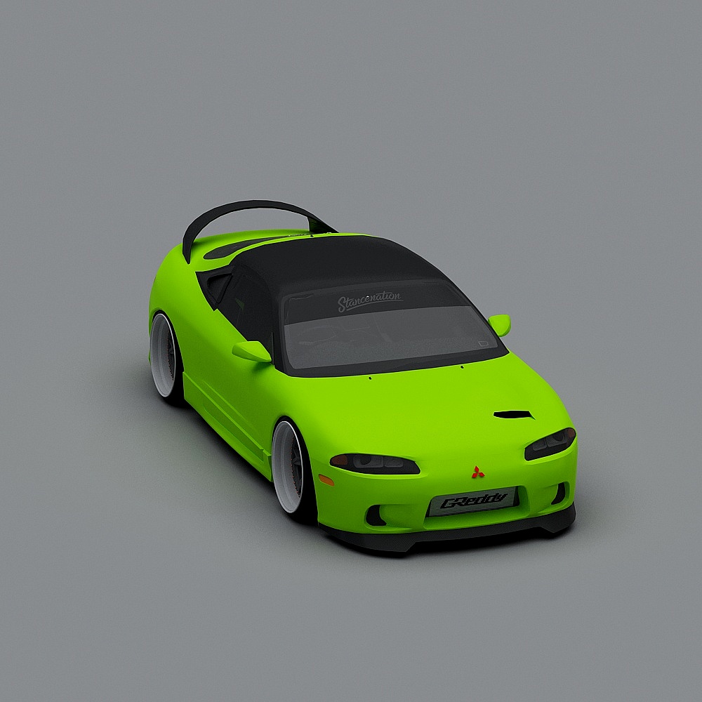 Vibrant Neon Green Sports Car 3D Model