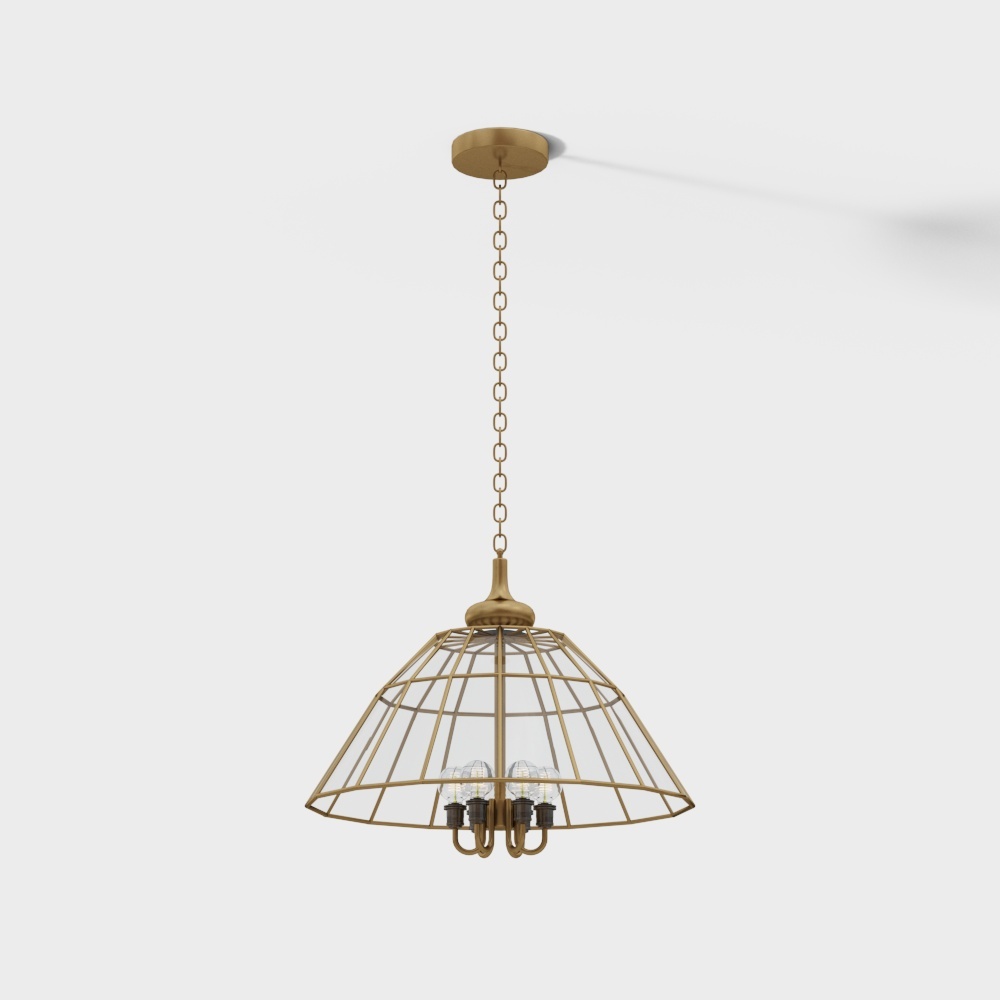 Elegant Low-Poly Chandelier 3D Model – Golden Metal Frame