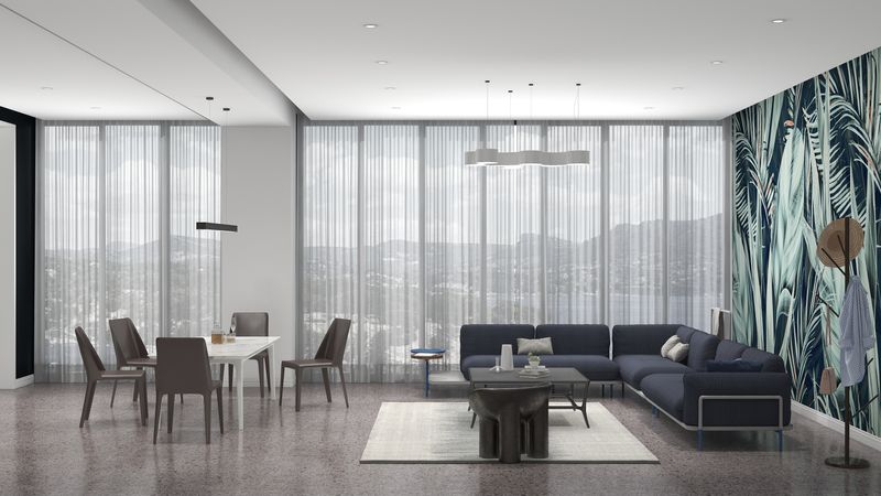 Modern Tropical Living Room with Blue Hues