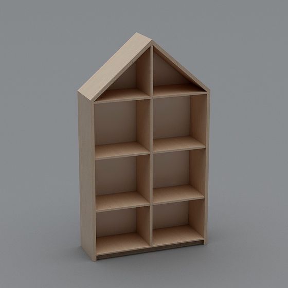 Unique Low-Polygon Bookshelf 3D Model with Roof Design