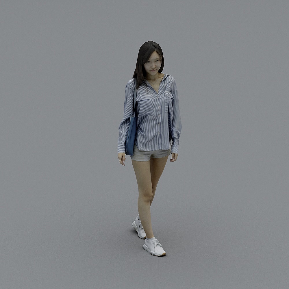 Stylish Summer Scene 3D Model with Fashionable Female Character