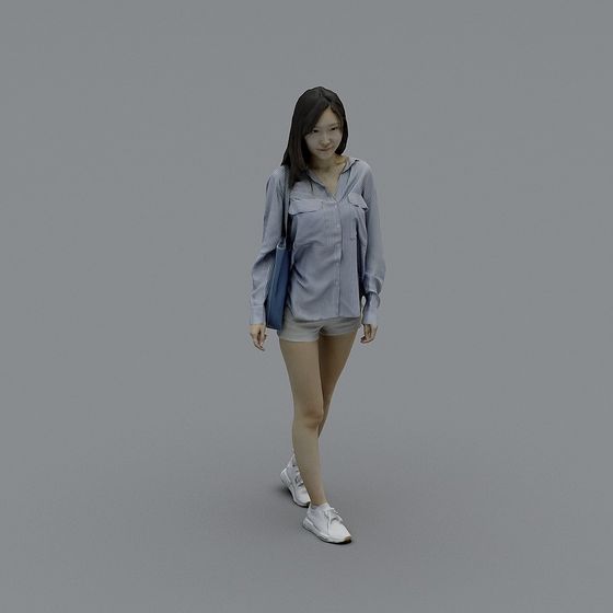 Stylish Summer Scene 3D Model with Fashionable Female Character
