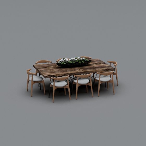 Wooden Dining Table and Chair Set 3D model