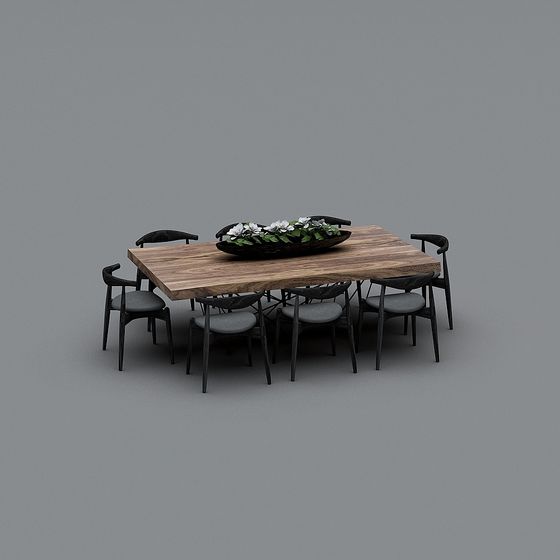 Wooden Dining Table and Chair Set 3D model