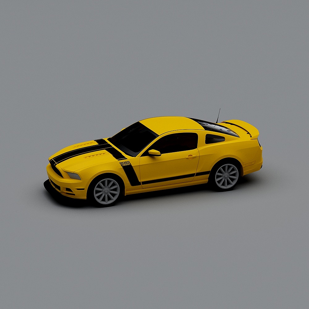 Vibrant Yellow Ford Mustang Low-Poly 3D Model