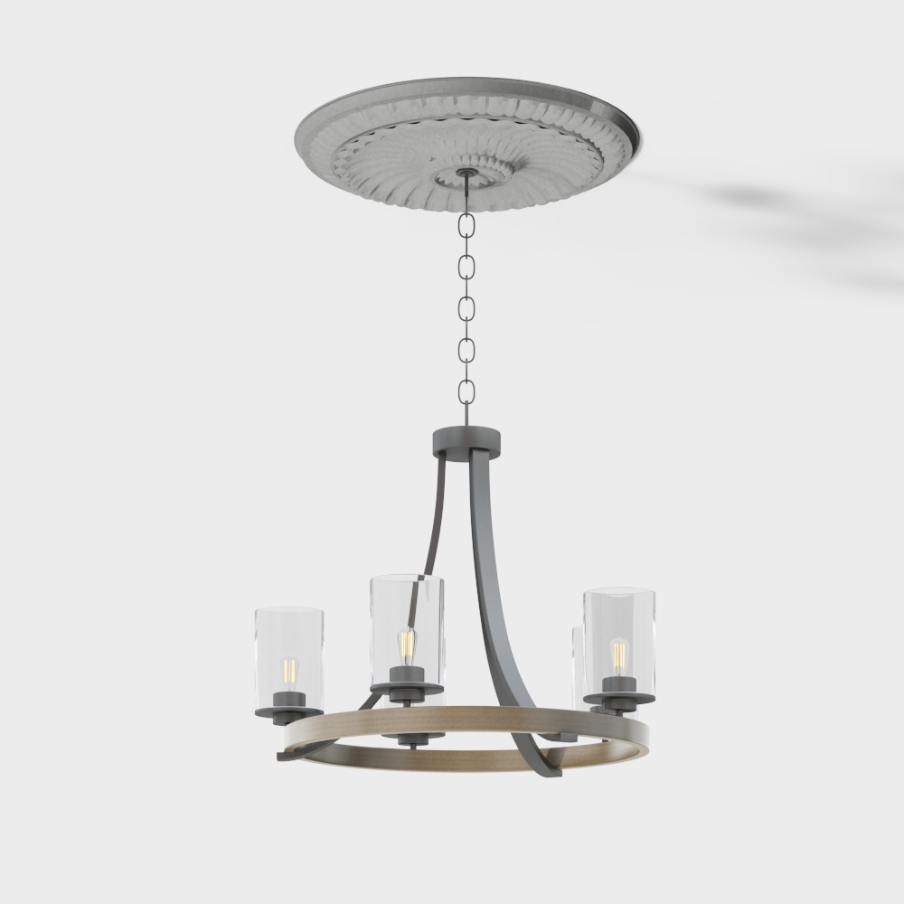 Elegant Low-Polygon Pendant Light 3D Model – Metal & Wood