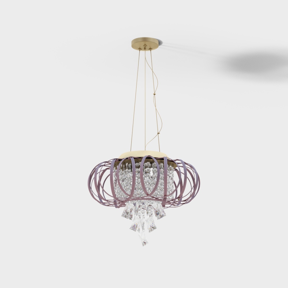Elegant Low-Poly Chandelier 3D Model – Purple Metallic Design