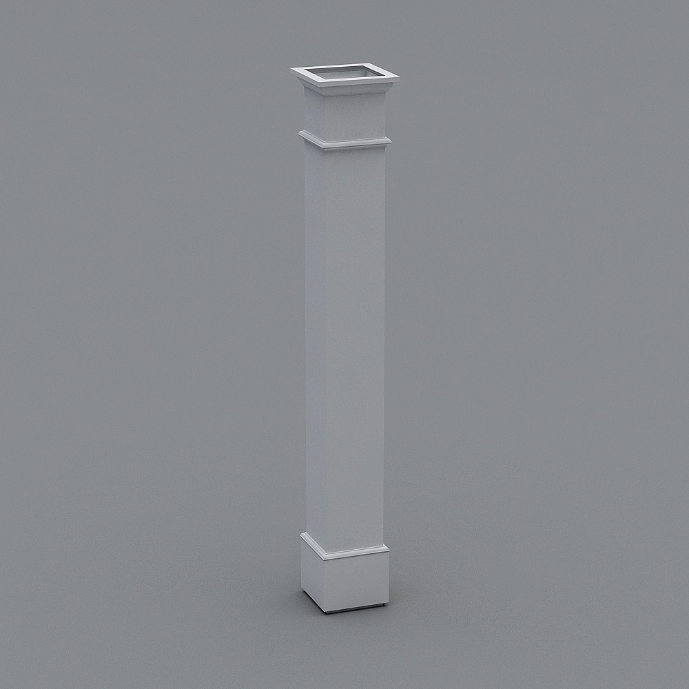 White square column with decorative molding details on grey background