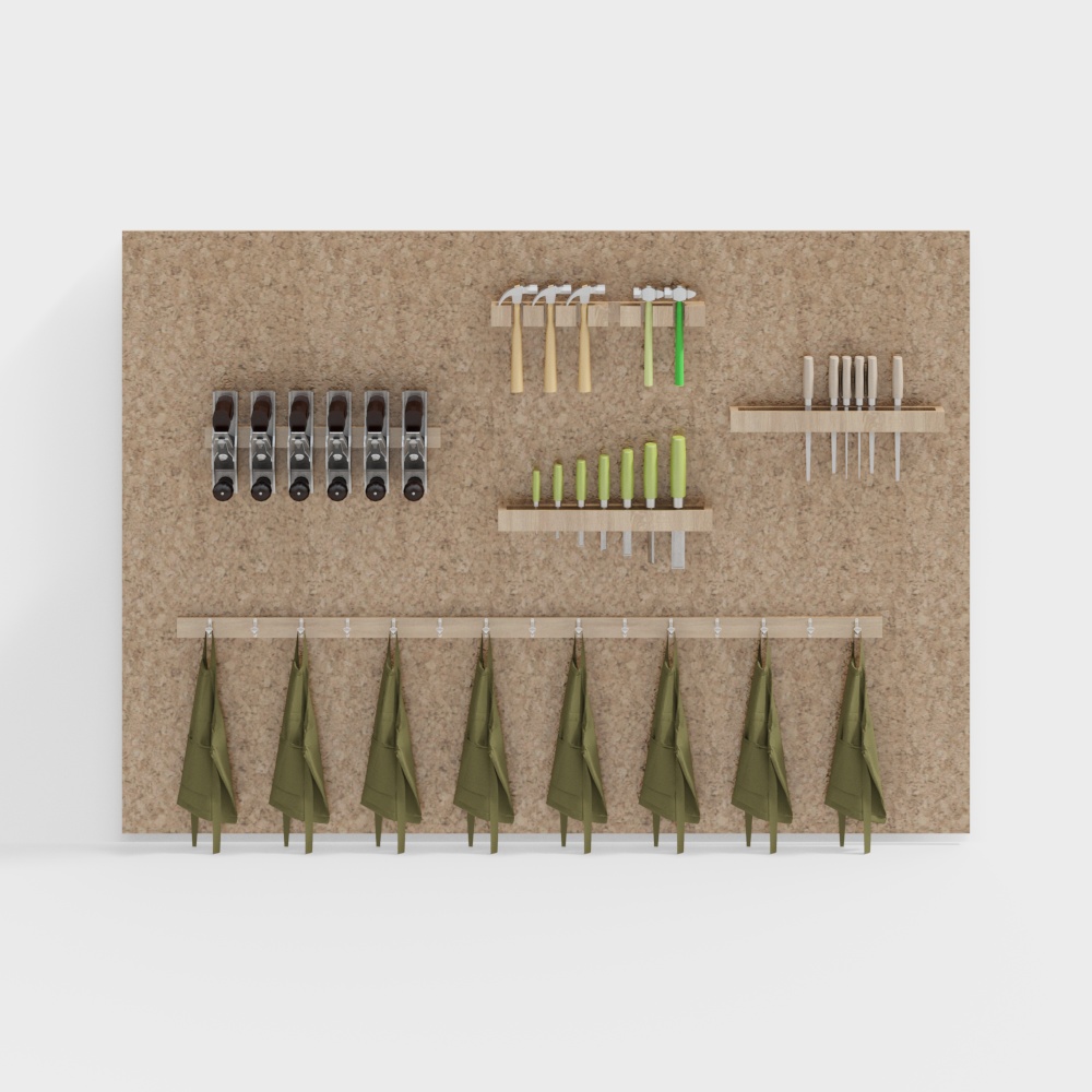 Tool Wall 3D Model – Cork and Metallic Tools