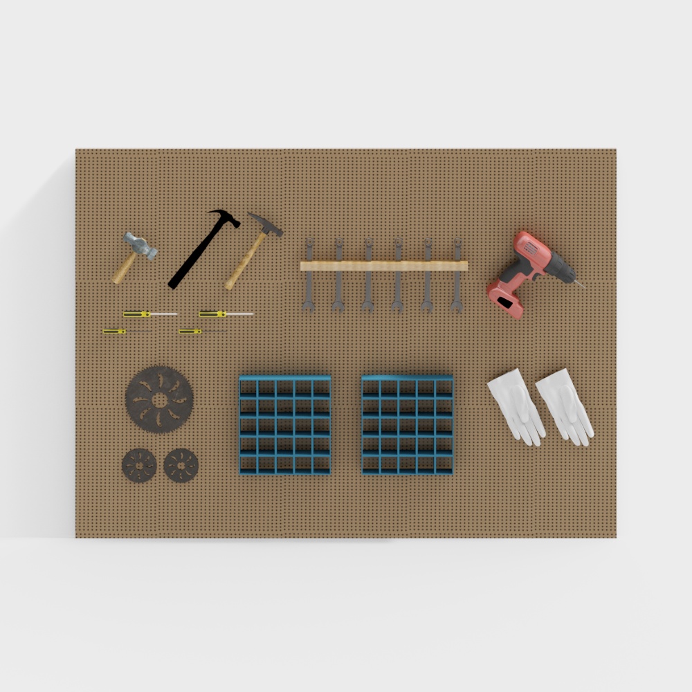 Low Poly Workbench 3D Model – Wood and Metal Tools