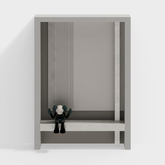 Light Luxury Entrance Rock Slab Wood Finish 3D Model
