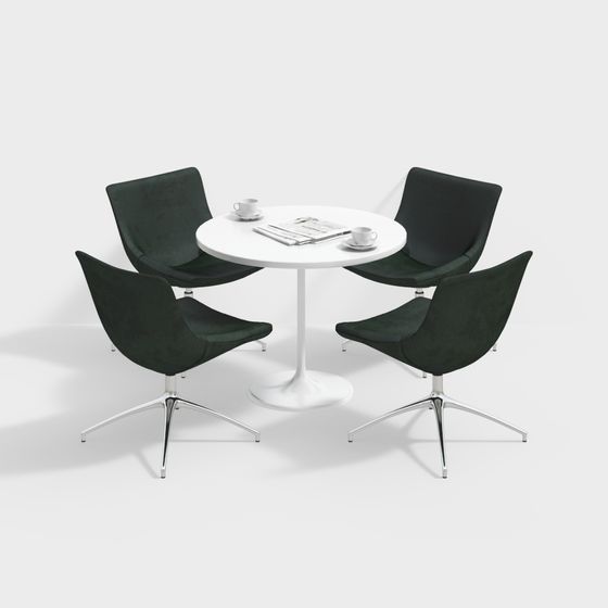 Stylish Round Table and Four Chairs 3D model