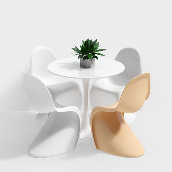 Round Table and Petal Chair 3D model