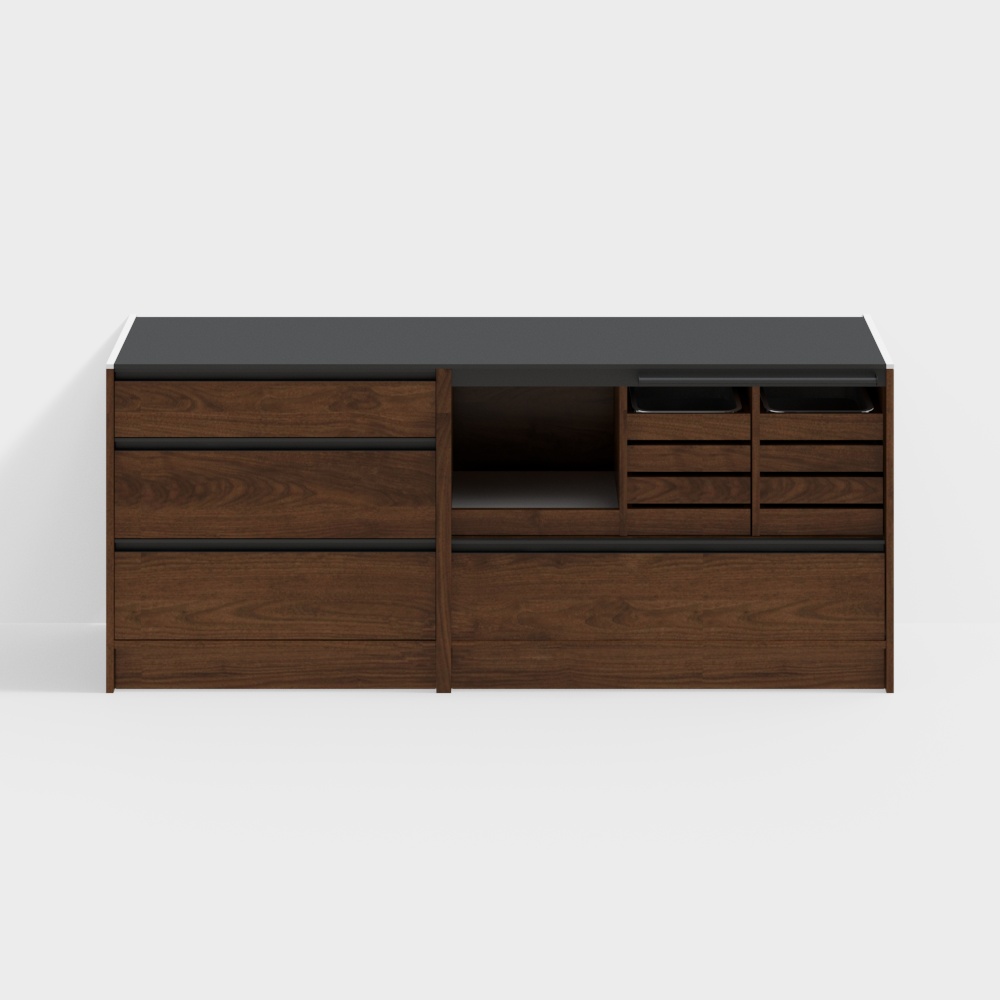 Glückliche Sideboard- Basis Schrank - 2100 Modelle (Kaffeemeister + Kommode) - Schwarzes Walnussholz