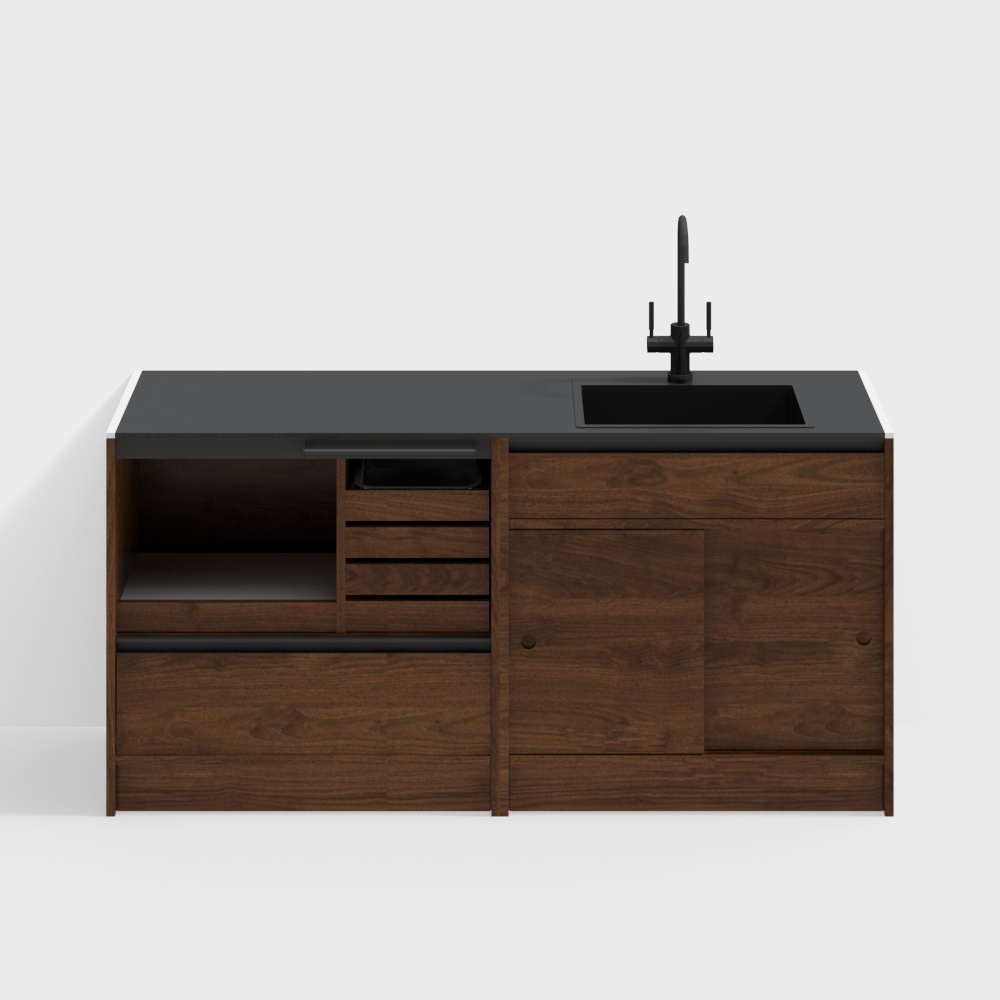 Base Happy Credenza - Modelli 1800 (Caffè Master + Unità Lavabo) - Noce Nero