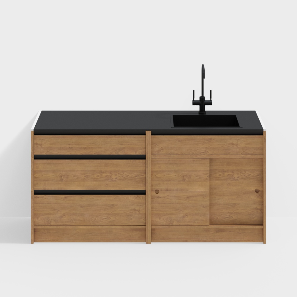 Cómoda baja Happy - Modelos 1800 (Cajonera + Módulo de fregadero) - Madera de cerezo