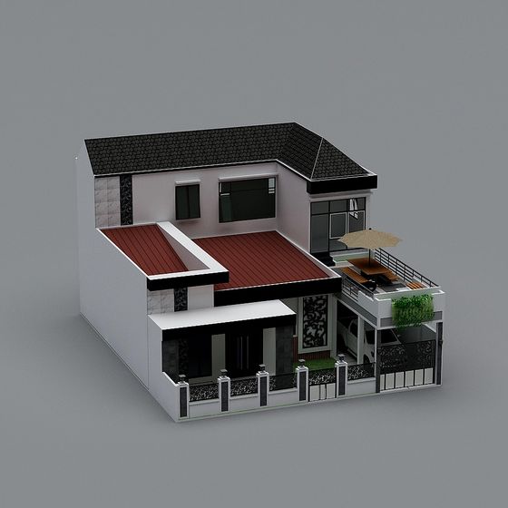 Stylish Low-Poly Modern House 3D model