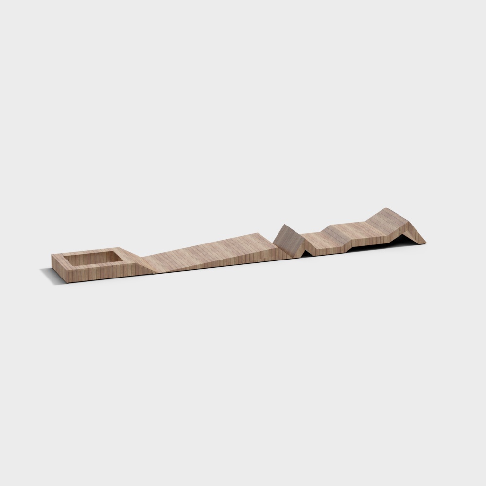 Modern light brown wooden decorative tray with wavy shape and square end on grey background