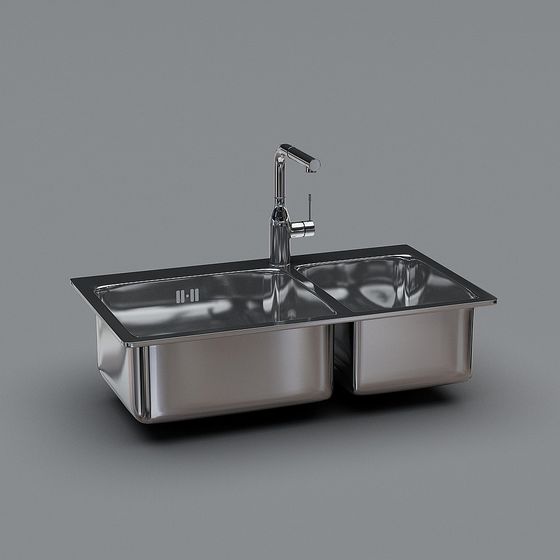 Modern Double Bowl Stainless Steel Sink 3D Model