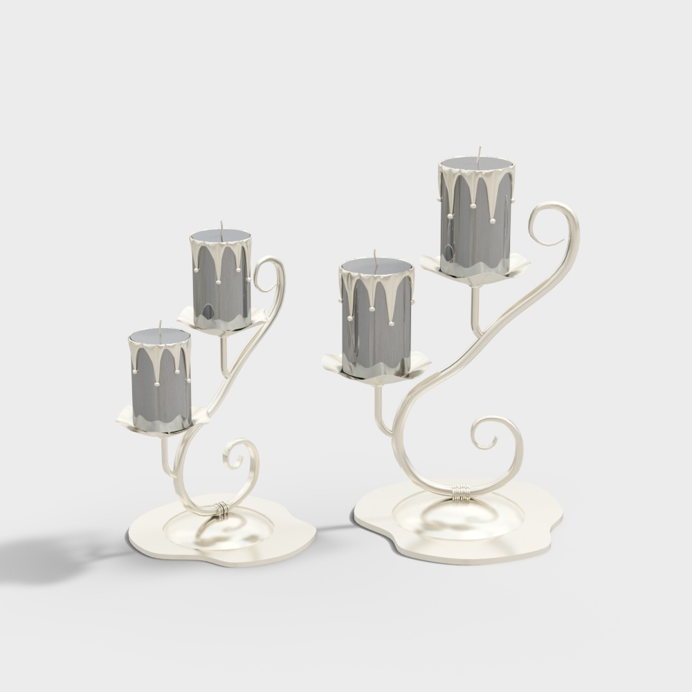 Elegant Low Poly Candle Holder Set – Silver Metallic Finish