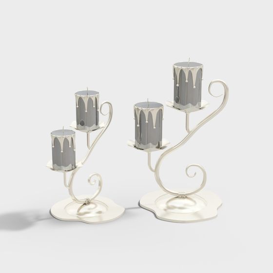 Elegant Low Poly Candle Holder Set 3D model